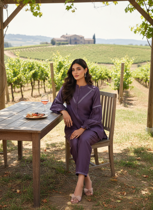 Mahi Purple Viscose Jacquard Co-Ord Set with Hand Sequin & Thread Work Detailing