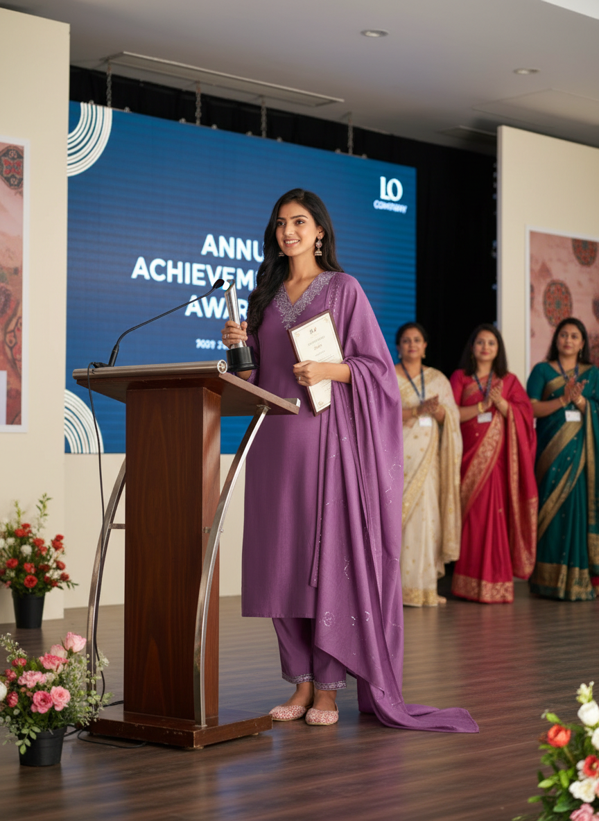 Mira Purple Chanderi Silk Kurta Set with Zari Embroidered Neckline, Sleeve & Bottom Border and Sequin Work Dupatta with Cotton Mul Lining