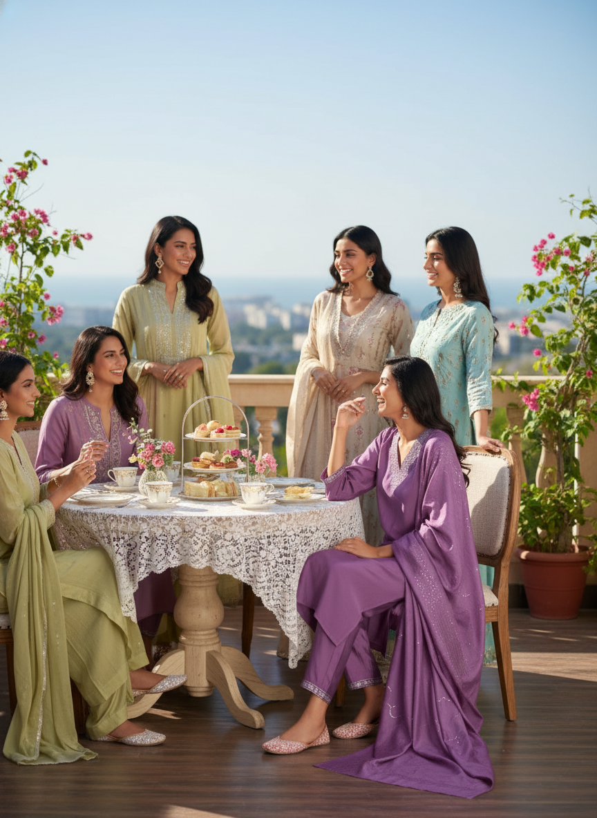 Mira Purple Chanderi Silk Kurta Set with Zari Embroidered Neckline, Sleeve & Bottom Border and Sequin Work Dupatta with Cotton Mul Lining