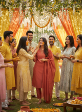 Mira Rust Chanderi Silk Kurta Set with Zari Embroidered Neckline, Sleeve & Bottom Border and Sequin Work Dupatta with Cotton Mul Lining