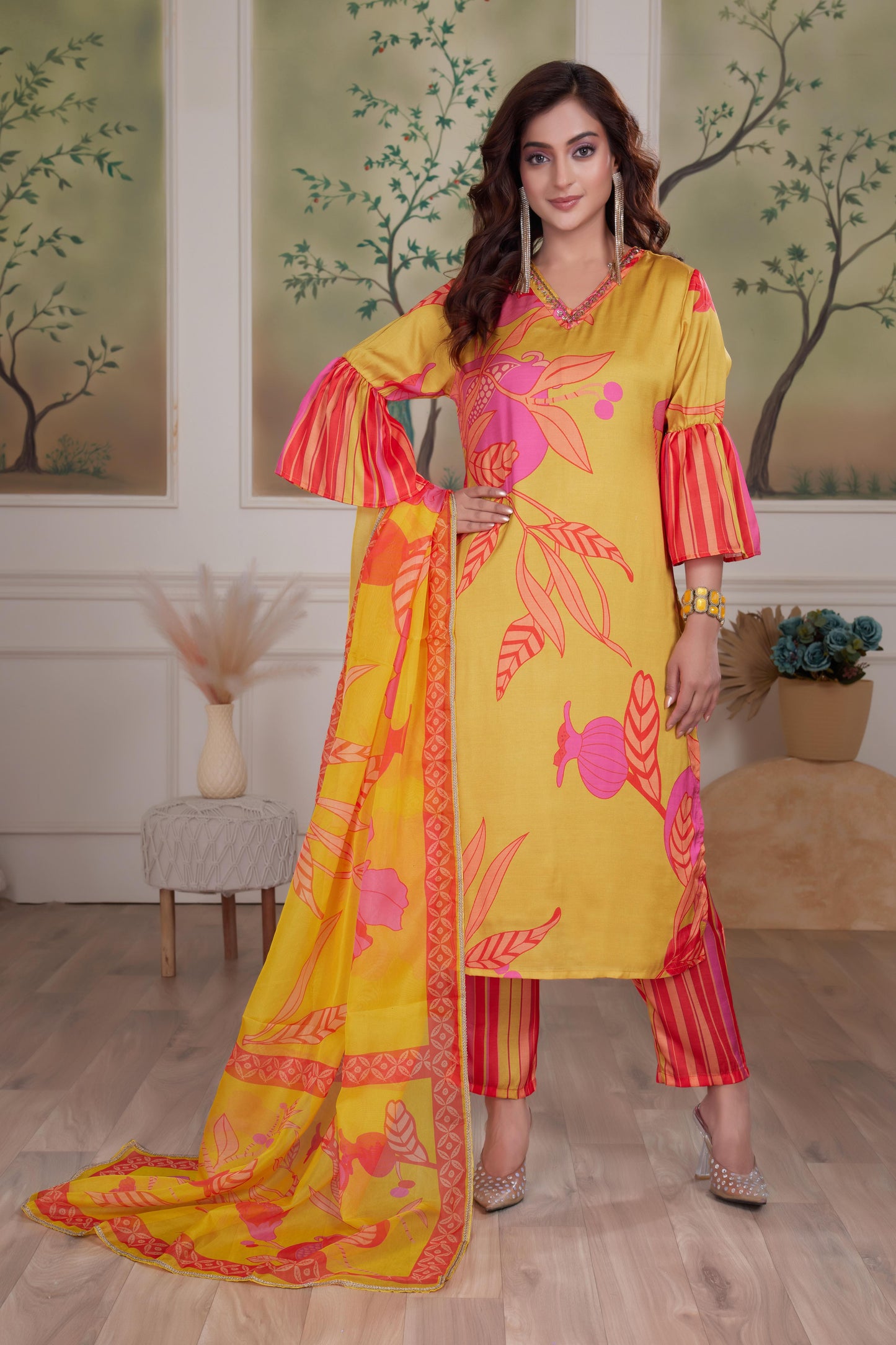 Rani Mustard Silk Kurta Set with Dupatta
