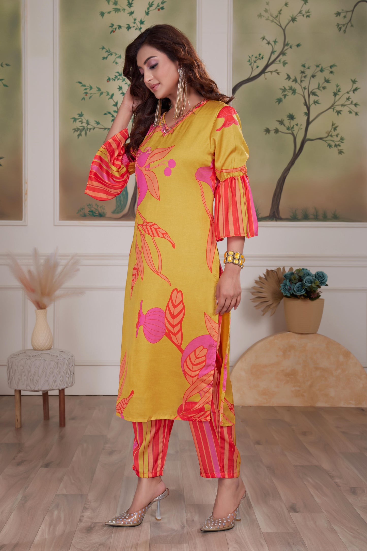 Rani Mustard Silk Kurta Set with Dupatta