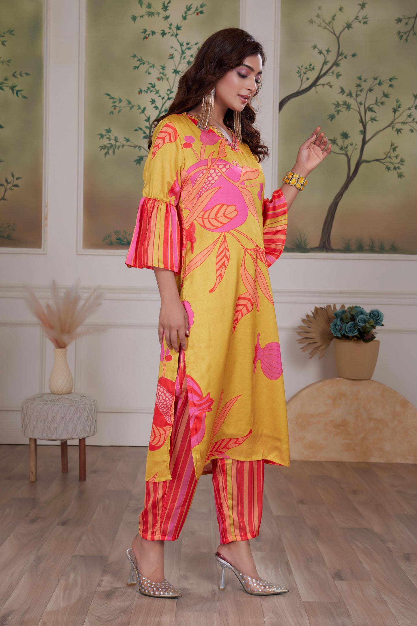 Rani Mustard Silk Kurta Set with Dupatta