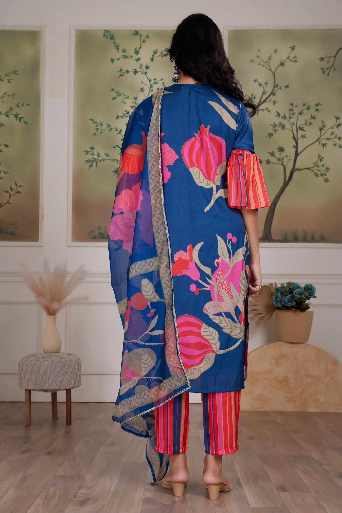 Rani Blue Silk Kurta Set with Dupatta
