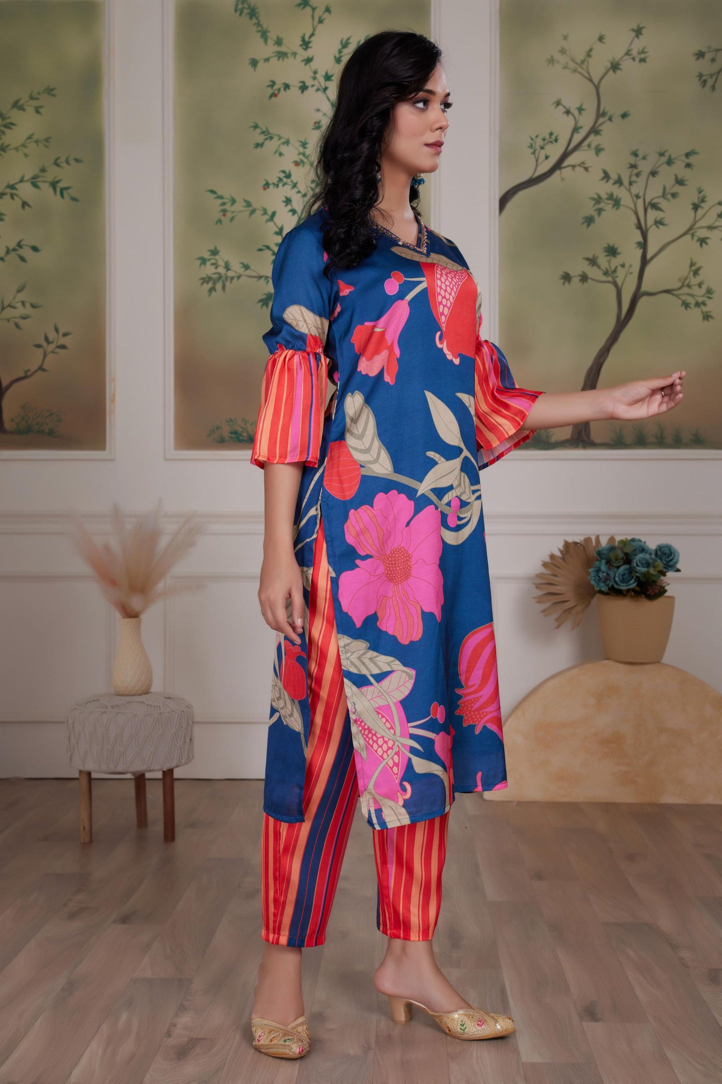 Rani Blue Silk Kurta Set with Dupatta