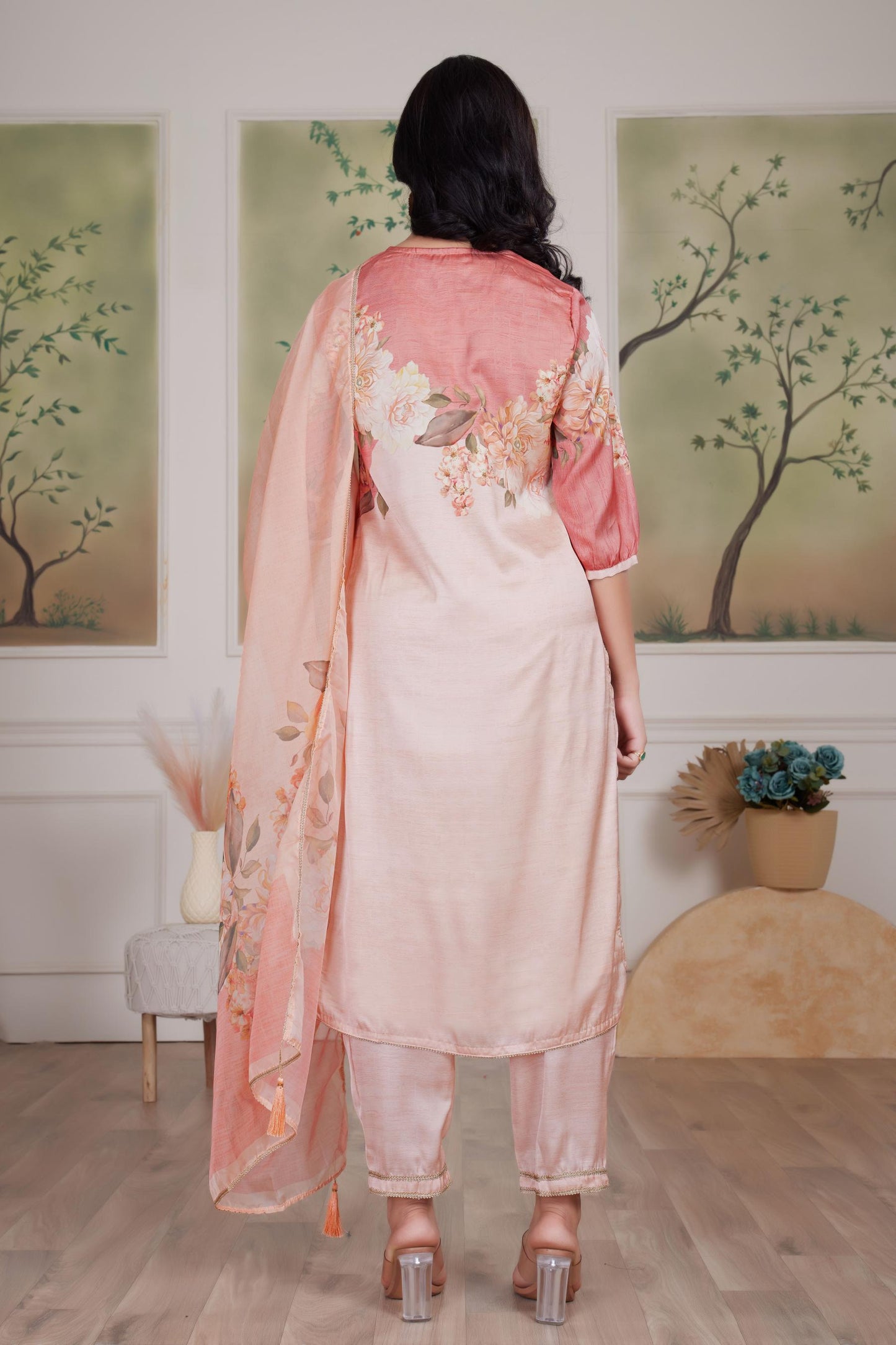 Tasneem Silk Peach Kurta Set with Dupatta