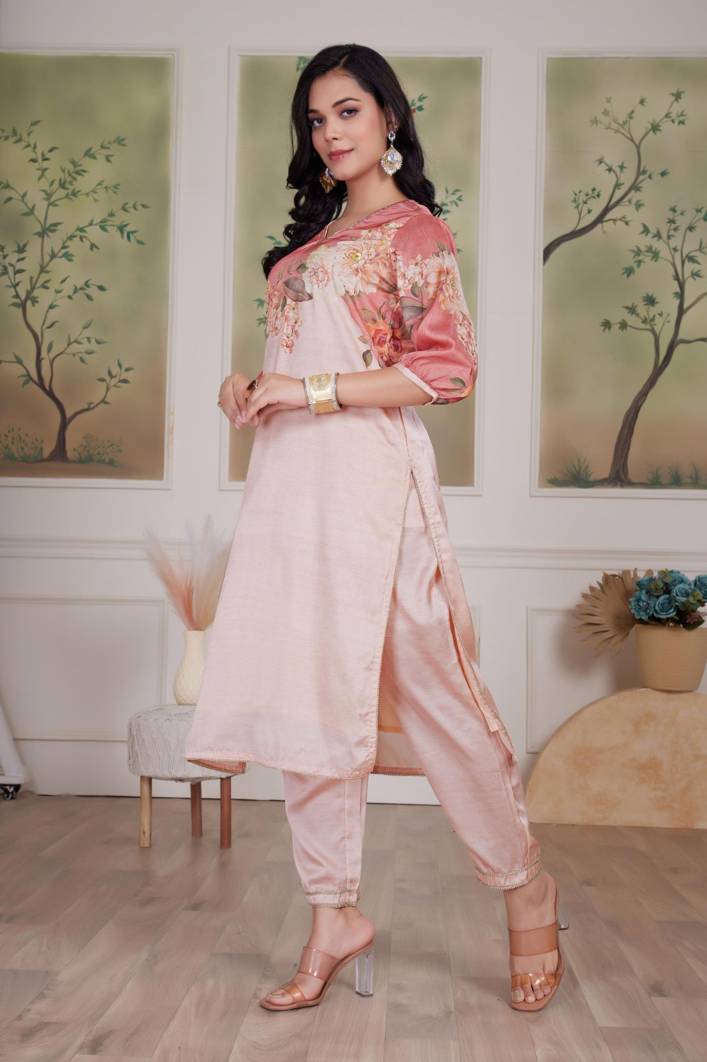 Tasneem Silk Peach Kurta Set with Dupatta