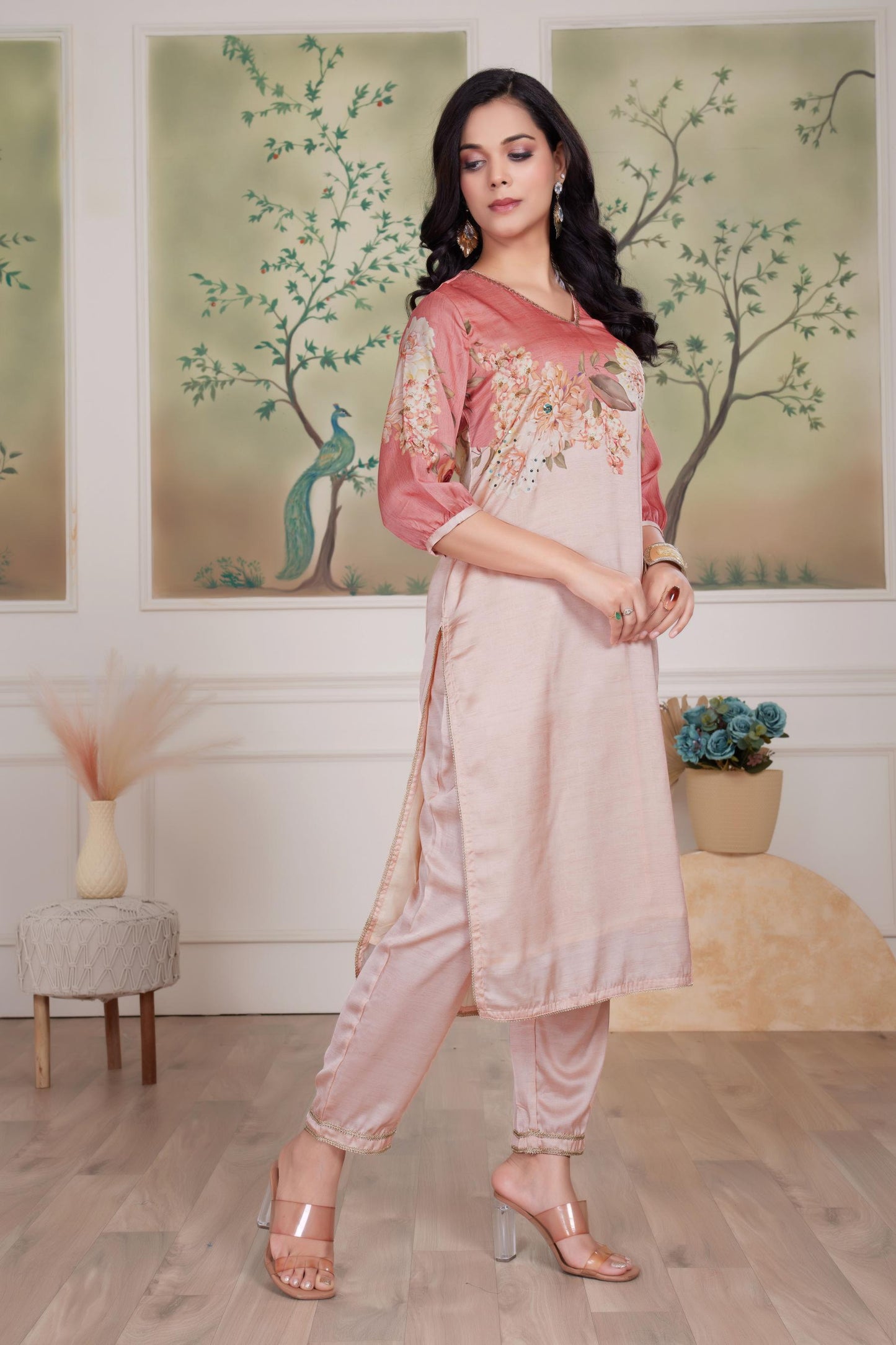 Tasneem Silk Peach Kurta Set with Dupatta