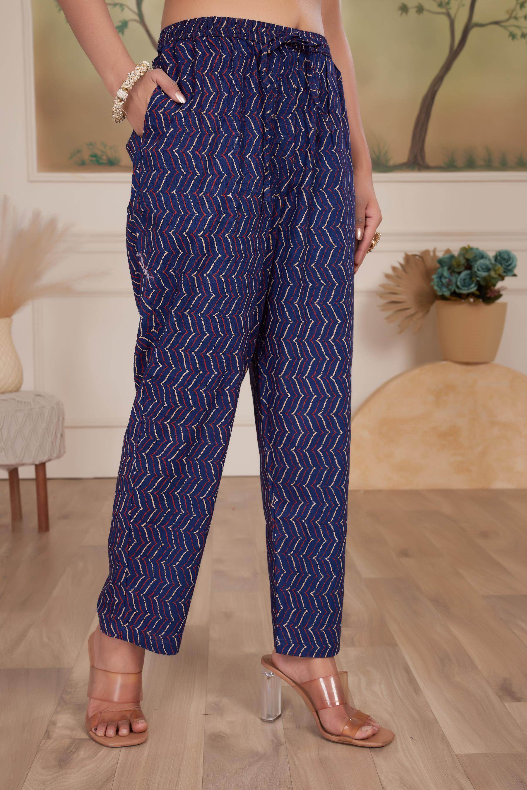 Navy Cotton Kurta Set with Dupatta - BulBul