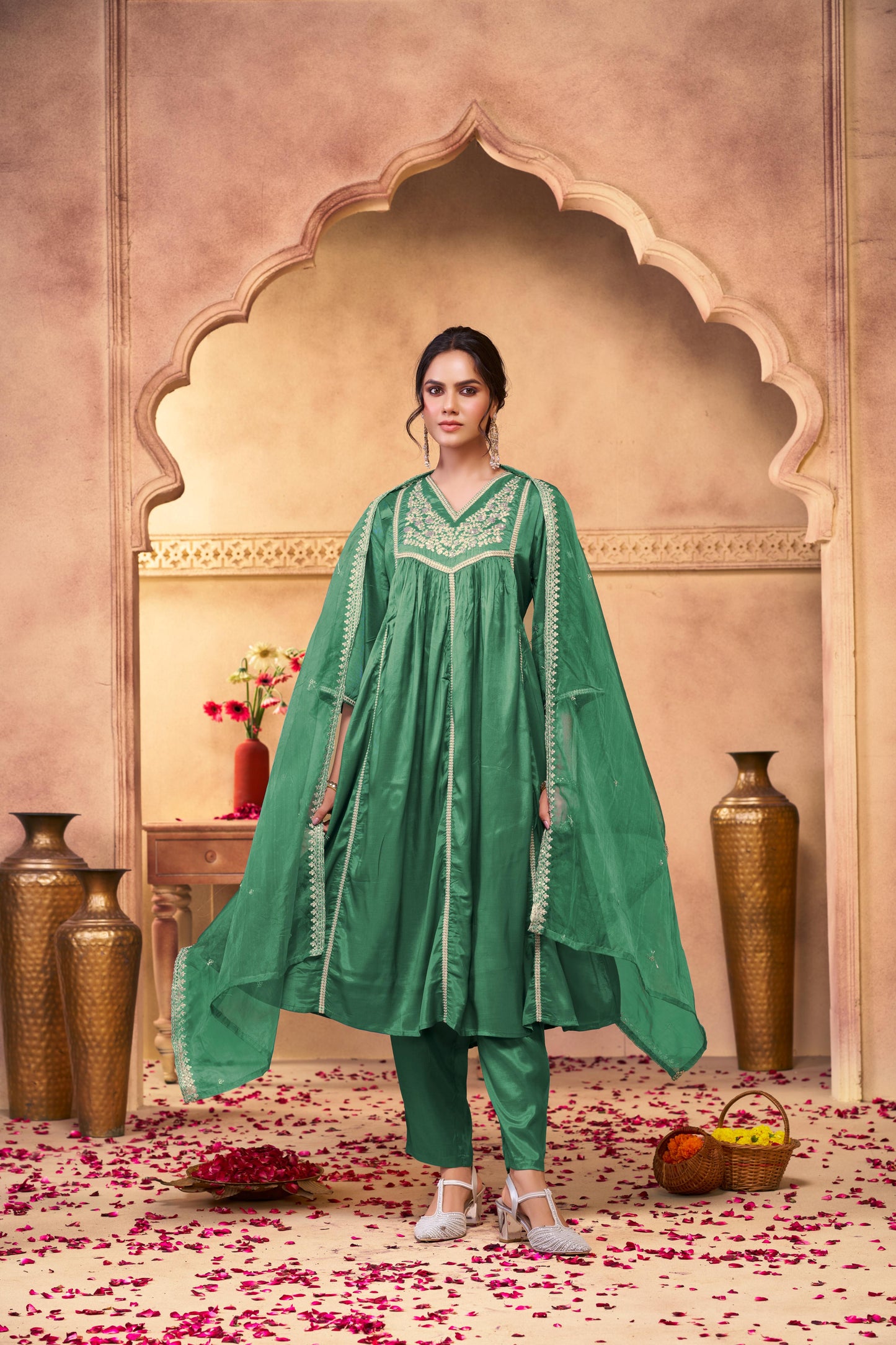 Praniti Muslin Green Kurta Set with Dupatta