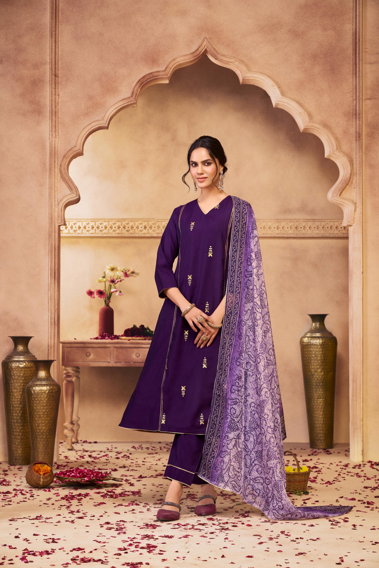 Preet Chanderi Purple Kurta Set with Dupatta