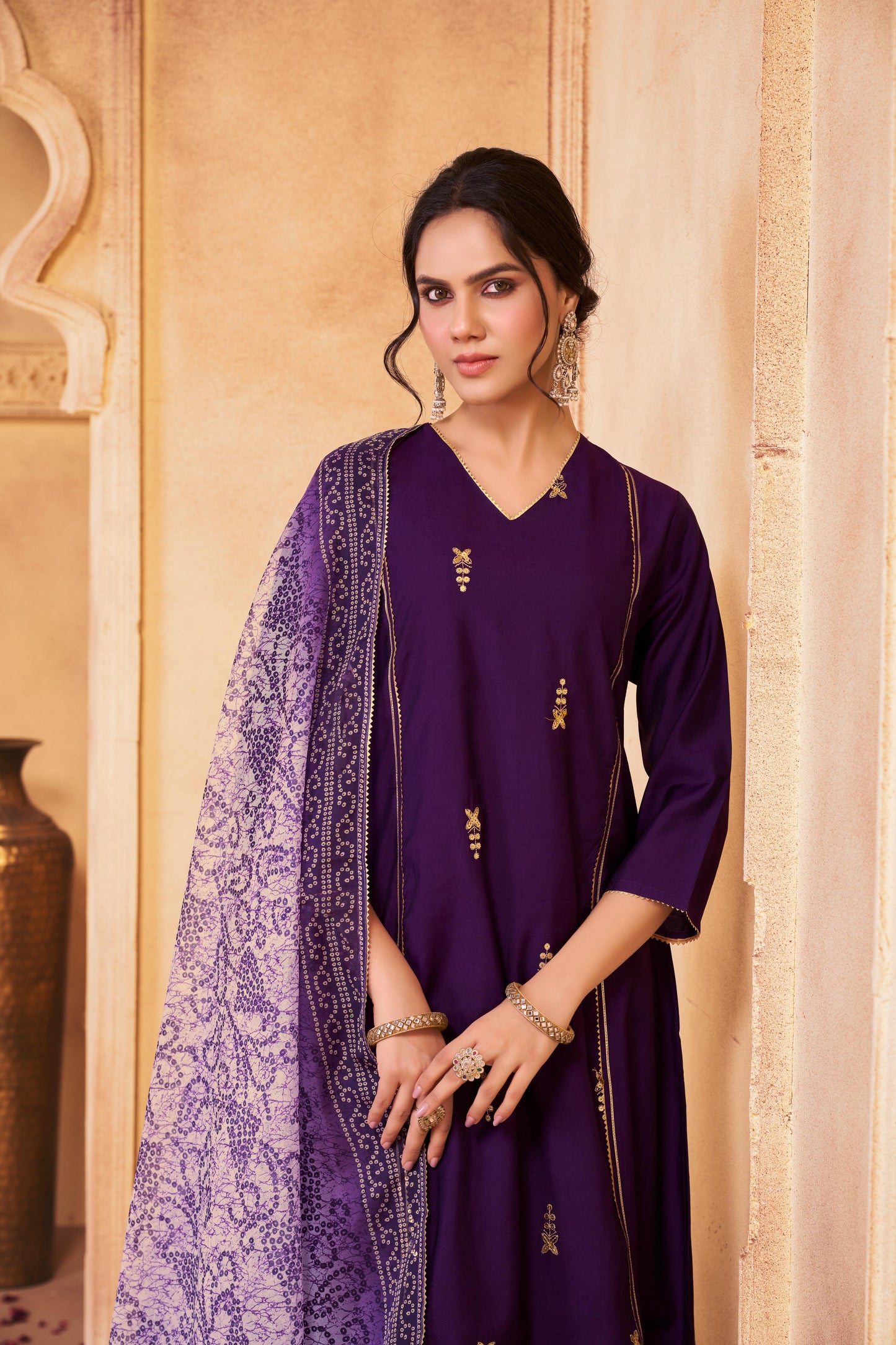 Preet Chanderi Purple Kurta Set with Dupatta