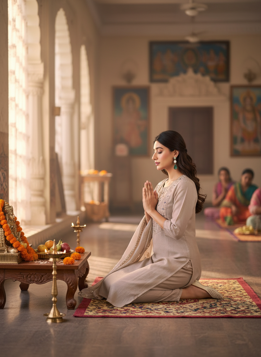 Prachi Beige Mughal-Inspired Zari & Sequins Embroidered Yoke Kurta Set with Thread & Coin Sequin Detailed Dupatta in Chanderi Silk with Cotton Mul Lining