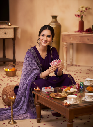 Preet Purple Hand-Embellished Sequin Buti Kurta Set with Gota Patti Detailing & Dupatta in Chanderi Silk with Pure Cotton Mul Lining