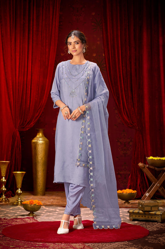 Roshni Muslin Purple Kurta Set with Dupatta