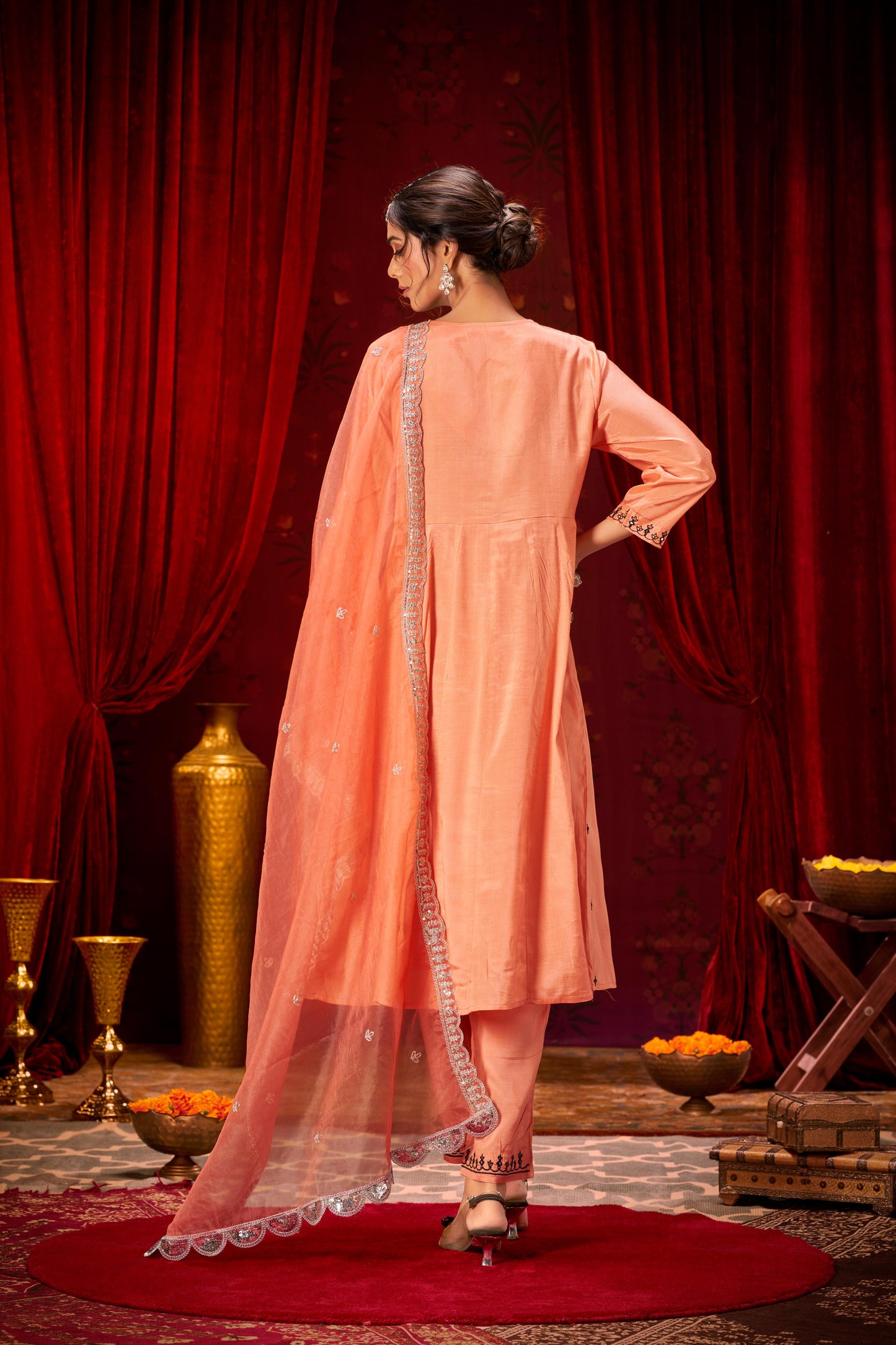 Ruqaiya Peach Muslin Kurta Set with Dupatta