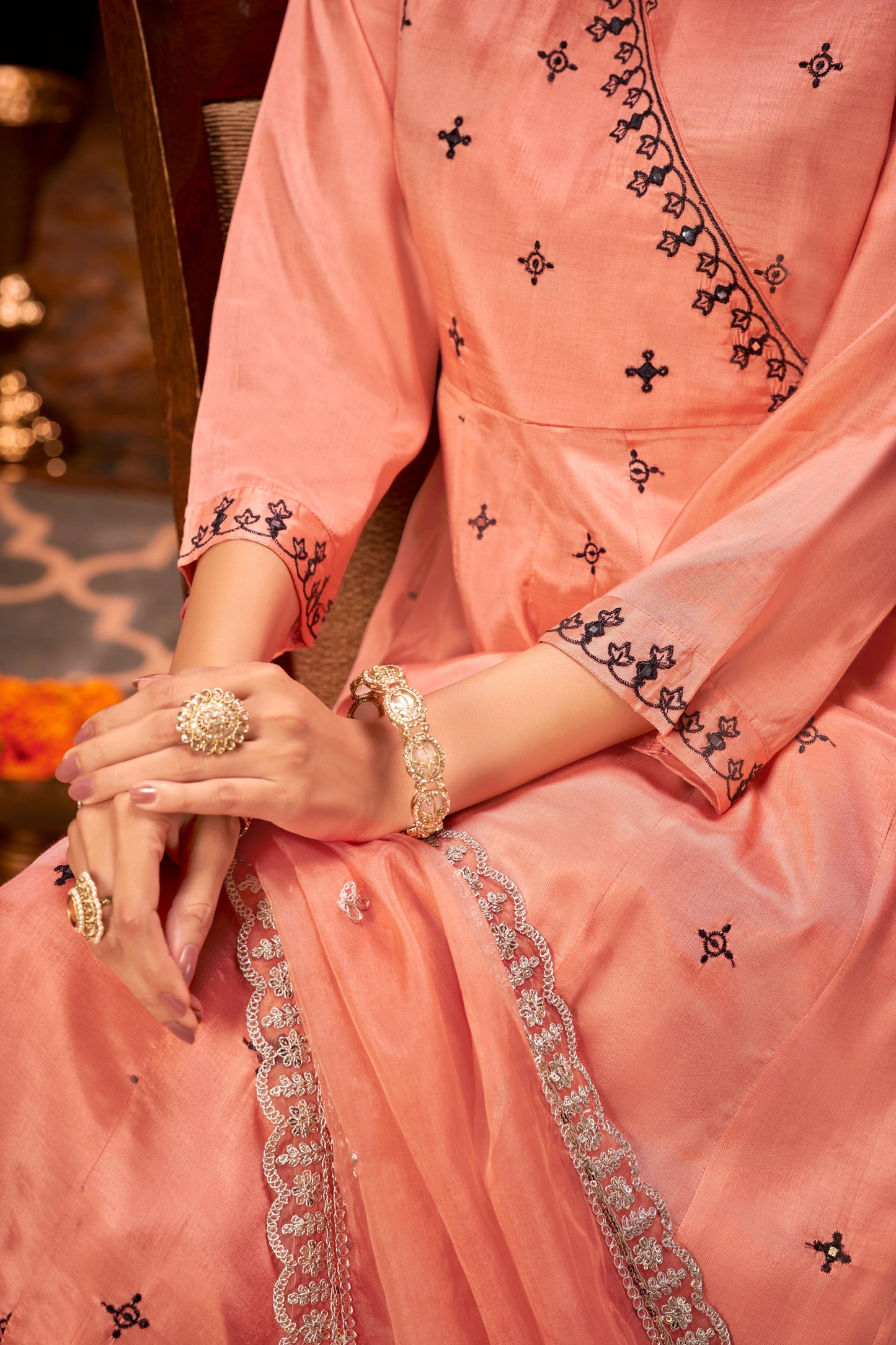 Ruqaiya Peach Muslin Kurta Set with Dupatta
