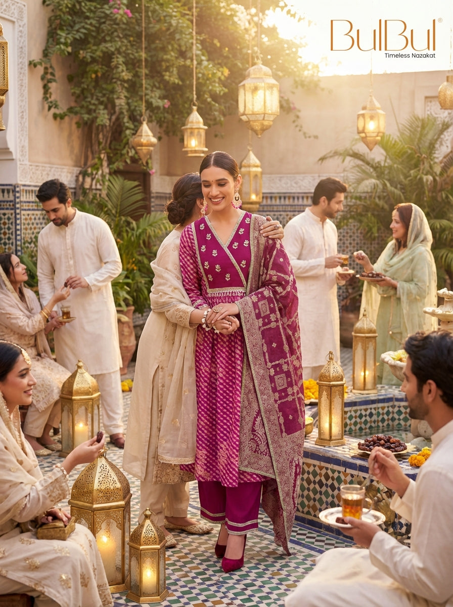 Rashmi Fuchsia Hand Embellished Multicolor Bead and Sequins Work Suit Set in Chanderi Silk with Pure Cotton Mul Lining