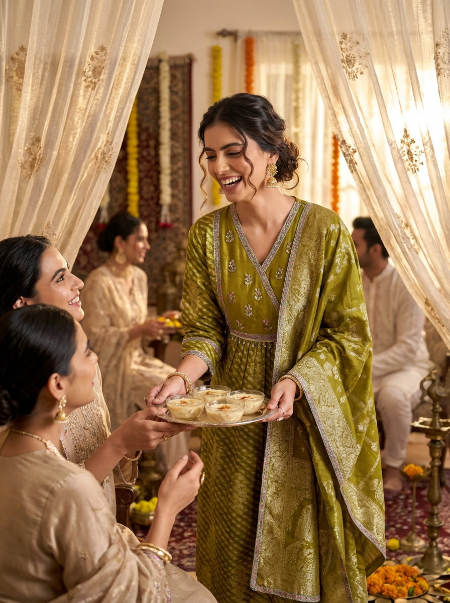 Rashmi Green Chanderi Kurta Set with Dupatta