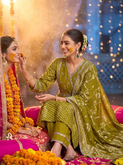 Rashmi Green Chanderi Kurta Set with Dupatta