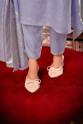 Sehmat Purple Handcrafted Suit Set with Intricate Glass Bugle & Sequin Neck Detailing and Jacquard Dupatta in Pure Muslin with Pure Cotton Mul Lining