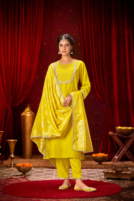 Sehmat Yellow Muslin Kurta Set with Dupatta