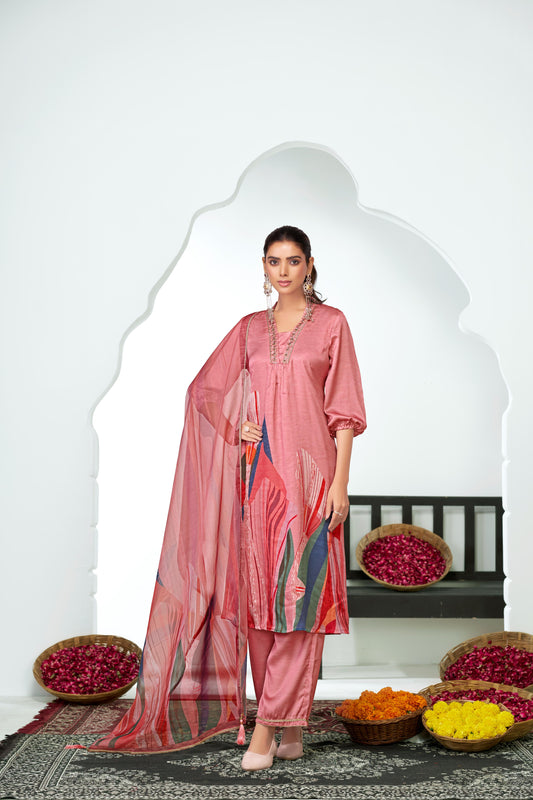 Shama Peach Silk Kurta Set with Dupatta