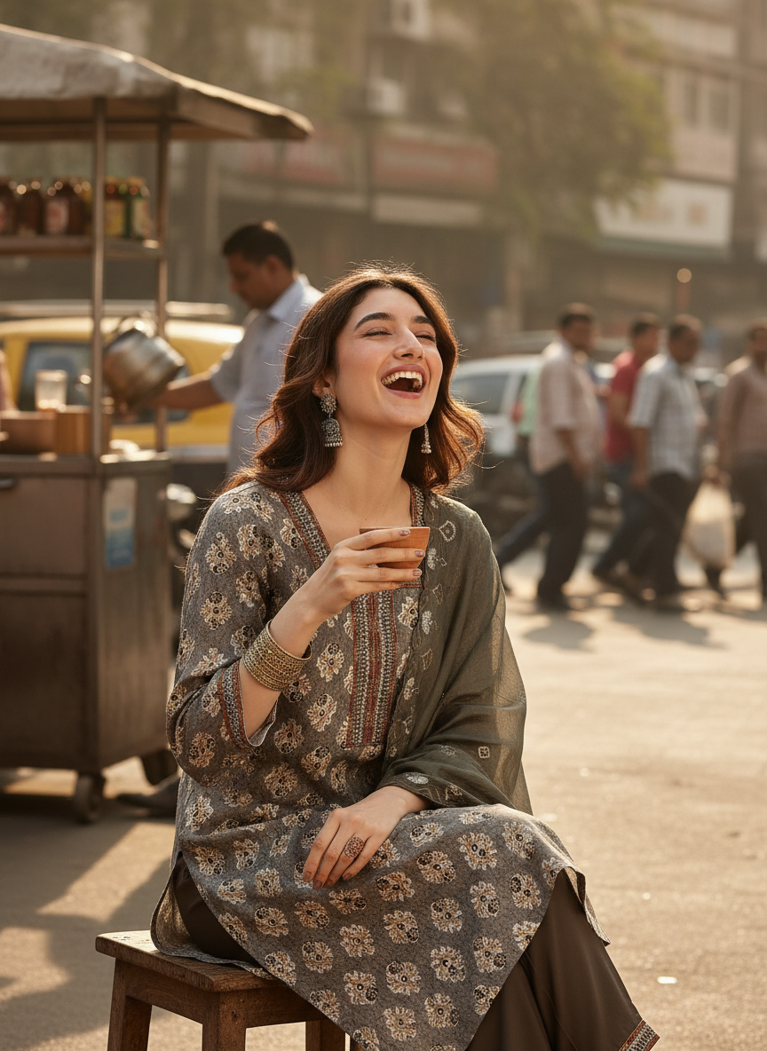 Shamaira Grey Ethnic Printed Salwar Suit with Thread Embroidered Neck Panel – Viscose Rayon with Cotton Mul Lining