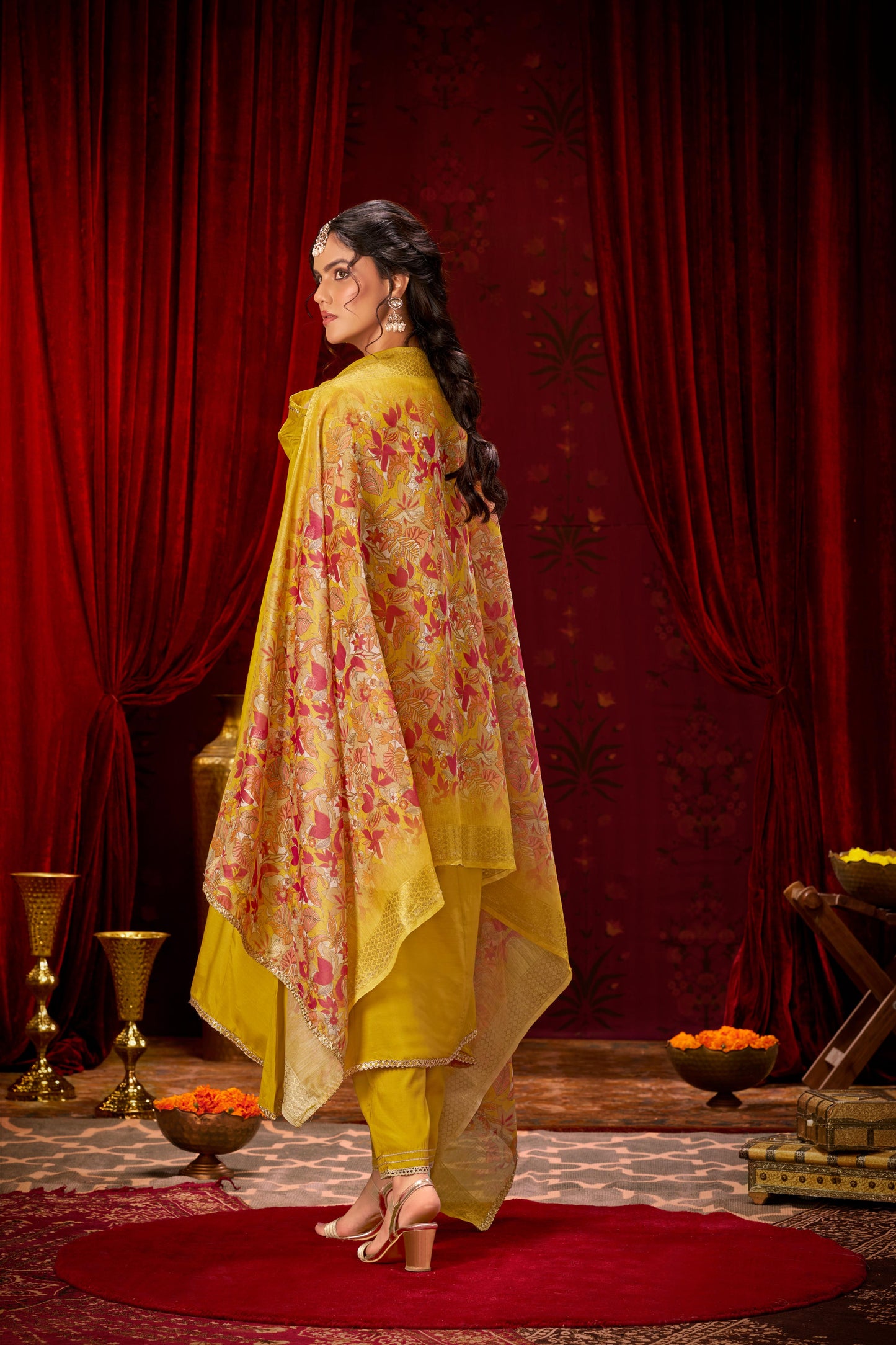 Shikha Muslin Mustard Kurta Set with Dupatta