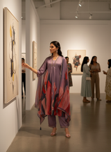 Shama Royal Purple Handcrafted Zardozi Zari Embroidered Satin Silk Kurta Set with Artistic Floral Printed Dupatta in Satin Silk with Cotton Mul Lining