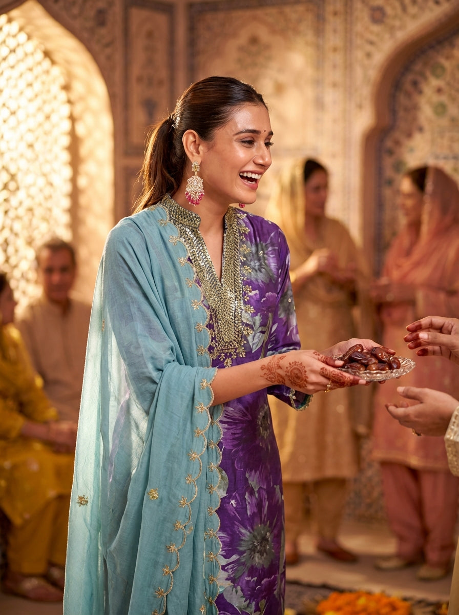 Shehnaaz Purple Kurta Set with Dupatta