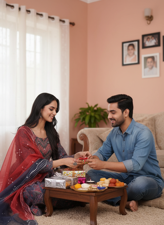 Torani Red Ajrakh Print Hand Mirror & Sequins Embellished Work Suit Set with Dupatta in Chanderi Silk