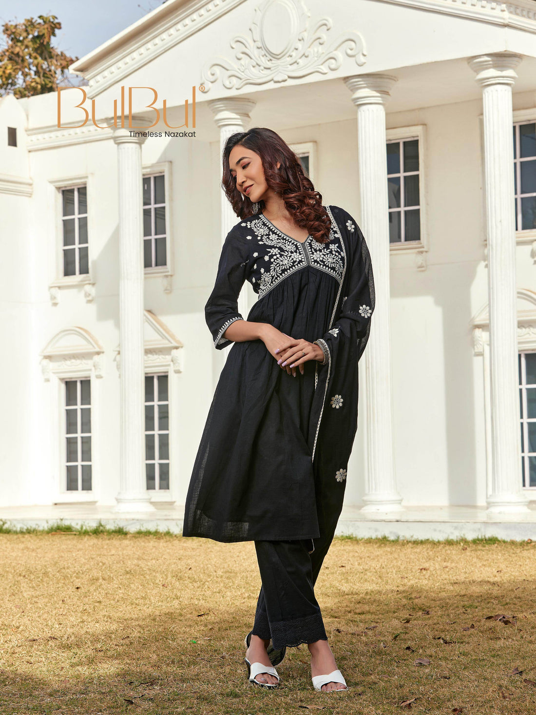 Akanksha Black Cotton Kurta Set with Dupatta - BulBul