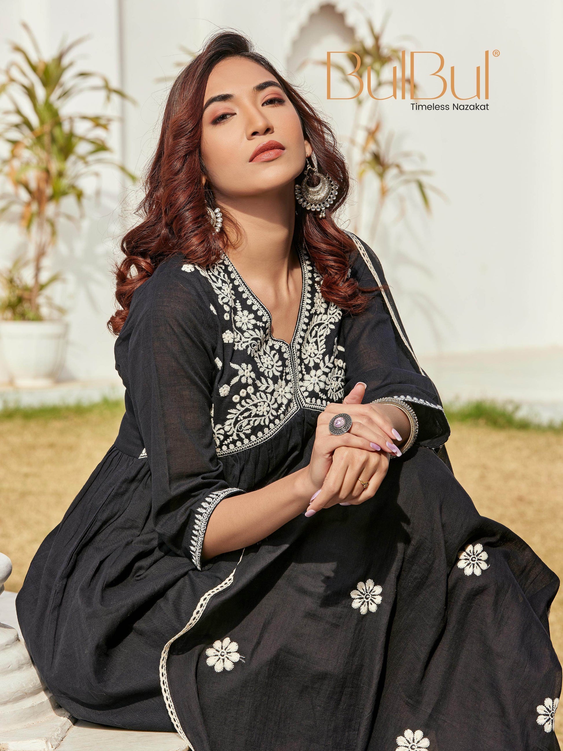 Akanksha Black Cotton Kurta Set with Dupatta - BulBul