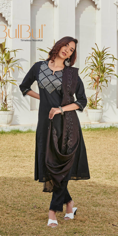 Maryam Black Cotton Kurta Set with Dupatta