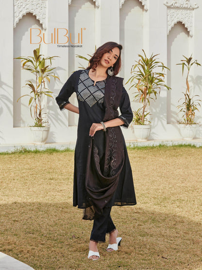Maryam Black Cotton Kurta Set with Dupatta - BulBul