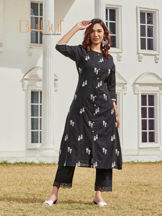 Rashmika Cotton Black Kurta Set - BulBul
