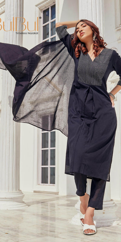 Khushi Black Cotton Kurta Set with Dupatta