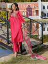 Farani Silk Fuschia Kurta Set with Dupatta