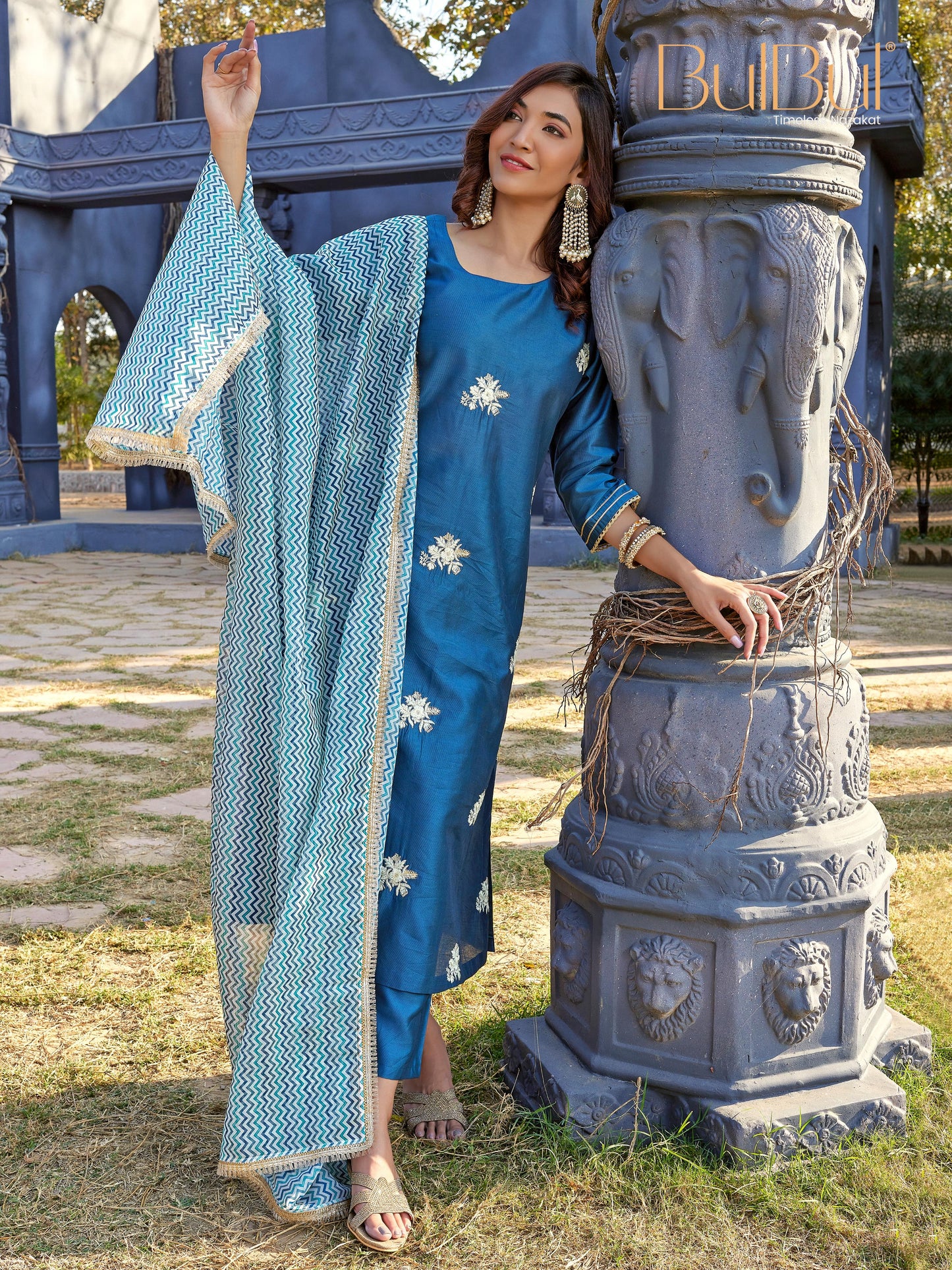 Kimaya Silk Teal Kurta Set with Dupatta