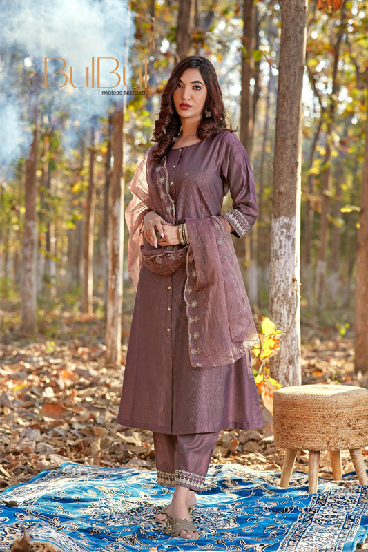 Candace Muave Silk Kurta Set with Dupatta