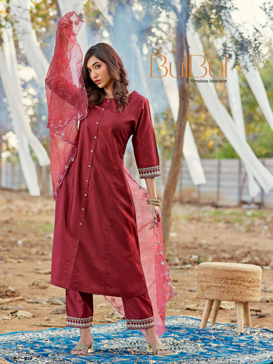 Candace Silk Maroon Kurta Set with Dupatta