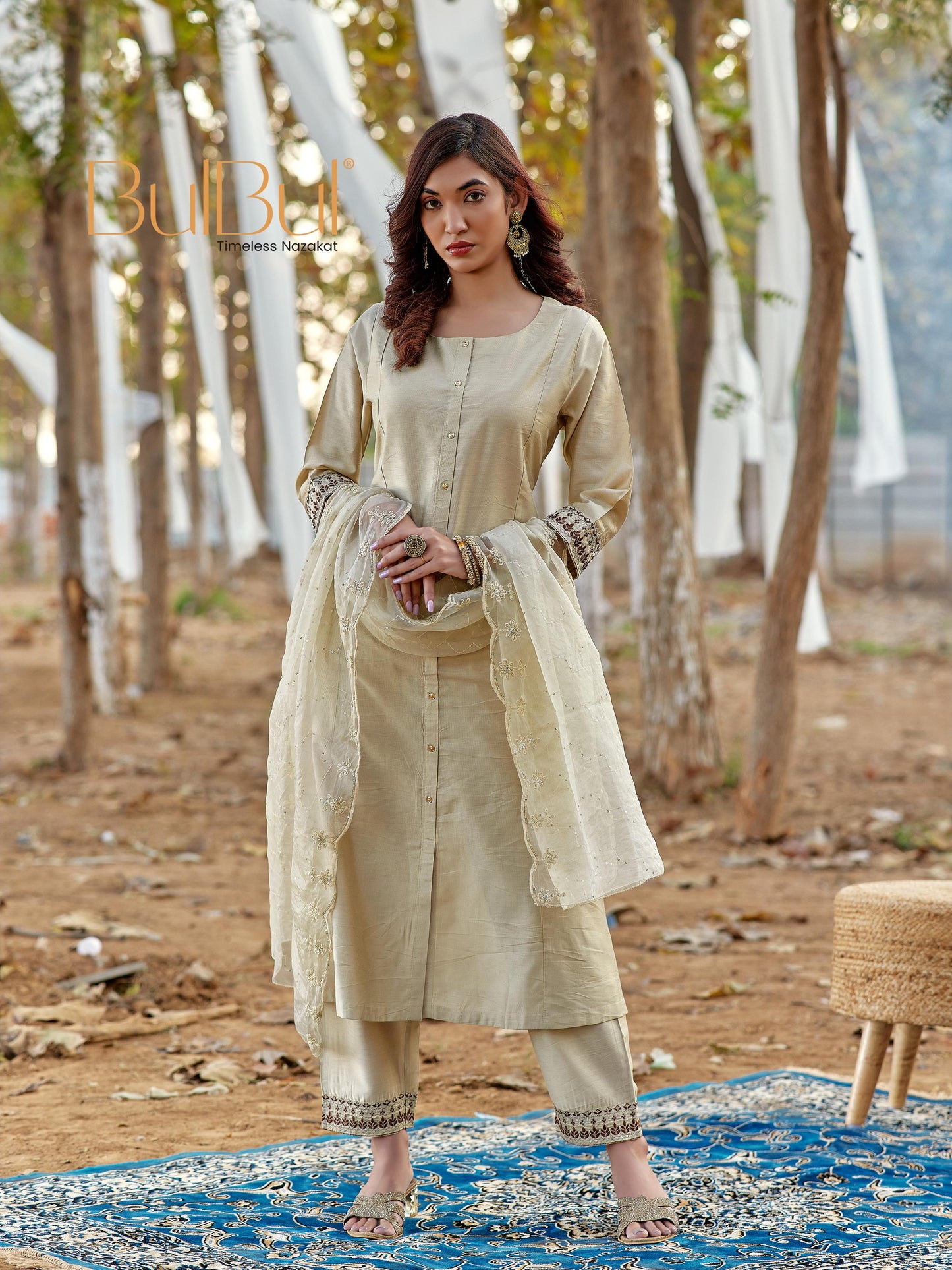 Candace Silk Beige Kurta Set with Dupatta