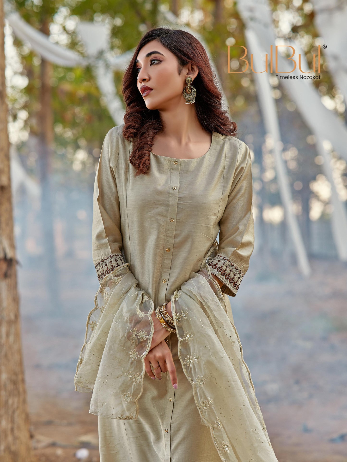 Candace Silk Beige Kurta Set with Dupatta