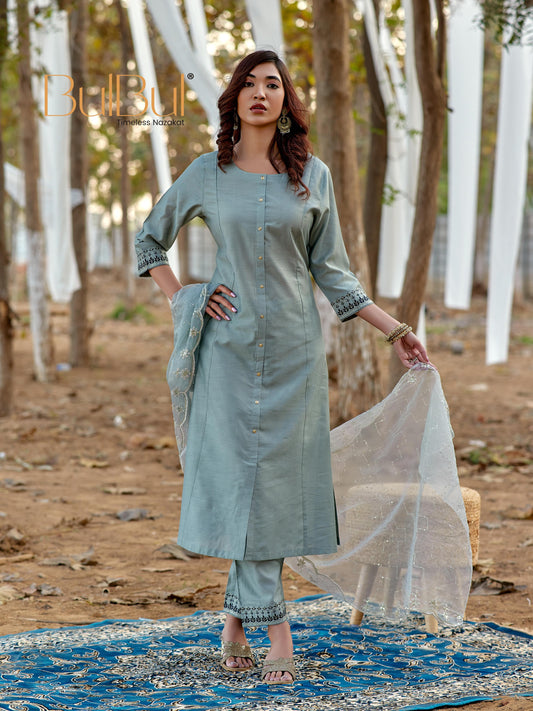 Candace Silk Grey Kurta Set with Dupatta