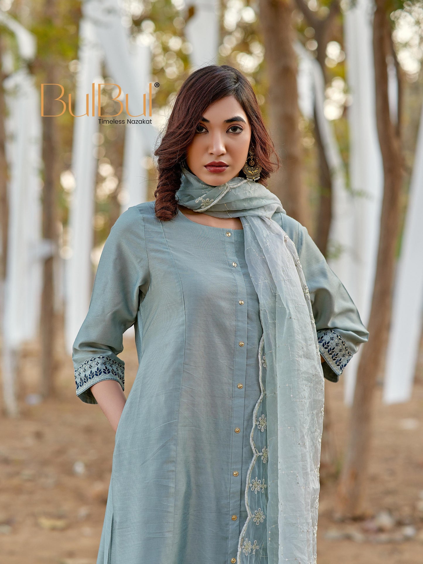 Candace Silk Grey Kurta Set with Dupatta