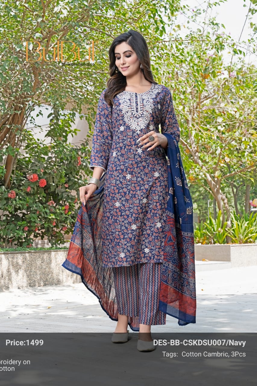 Cotton Navy Cotton Kurta Set with Dupatta