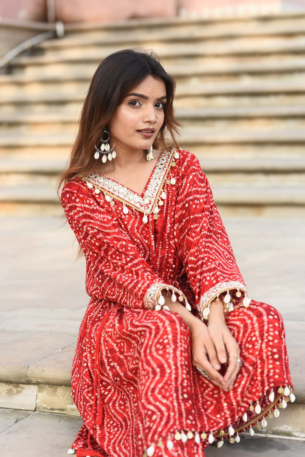 BulBul Women Red Bandhani Printed Co-ord Set