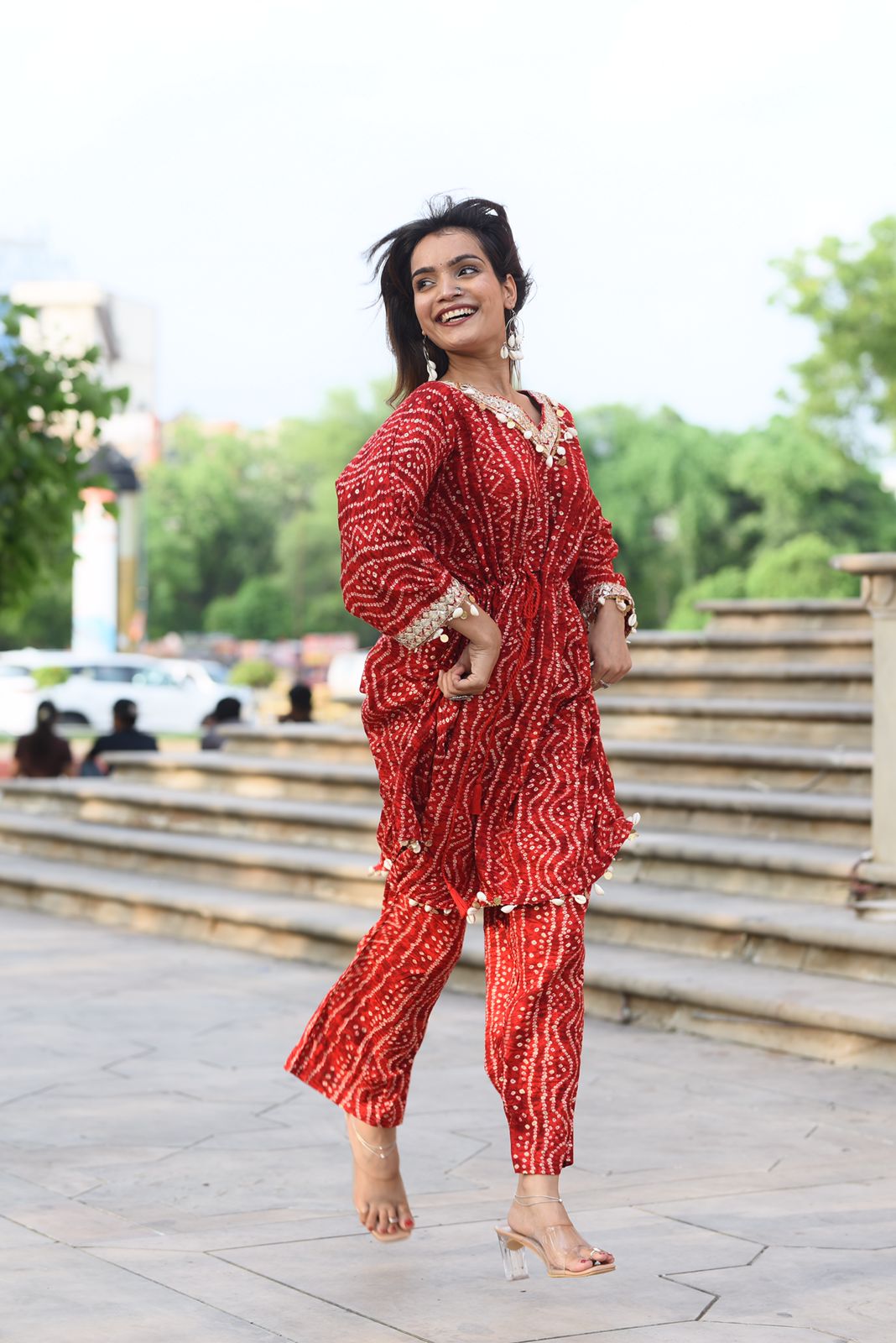 BulBul Women Red Bandhani Printed Co-ord Set