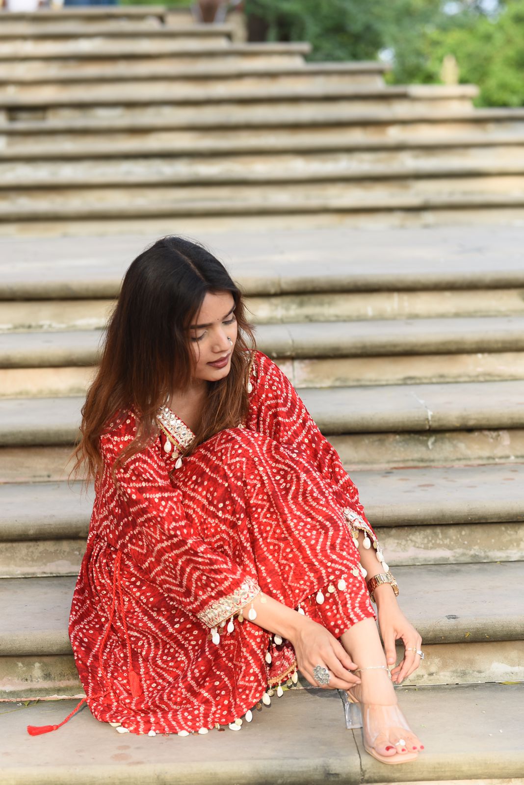 BulBul Women Red Bandhani Printed Co-ord Set